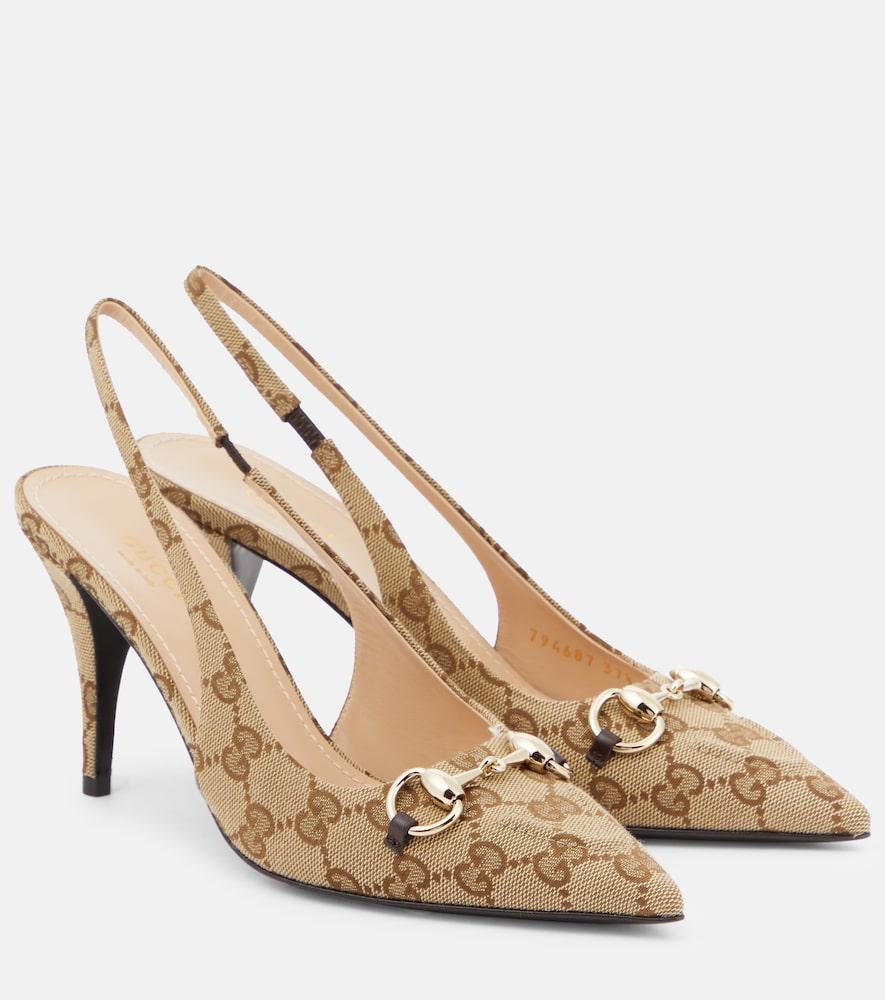 gucci horsebit gg canvas slingback pumps