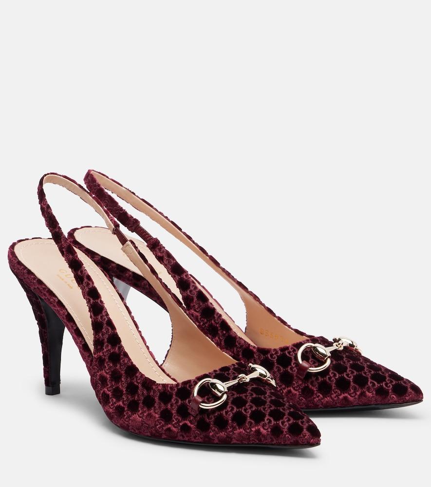 gucci horsebit gg velvet slingback pumps
