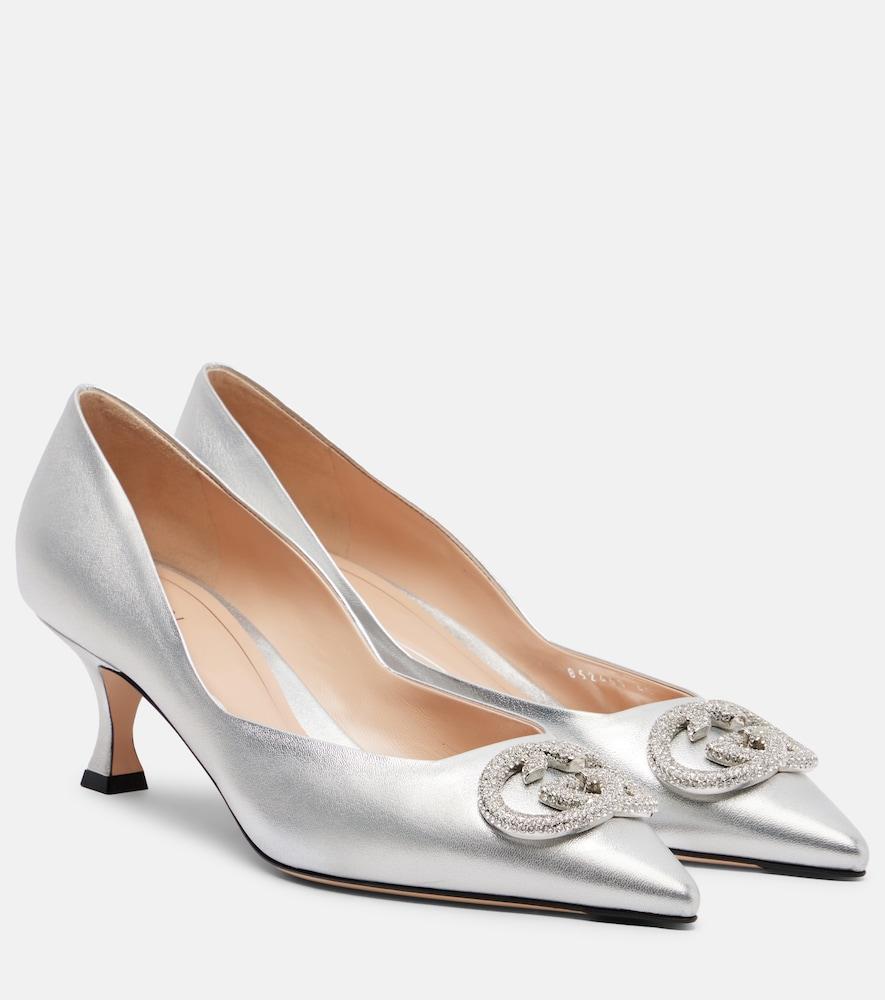 gucci interlocking g 55 metallic leather pumps