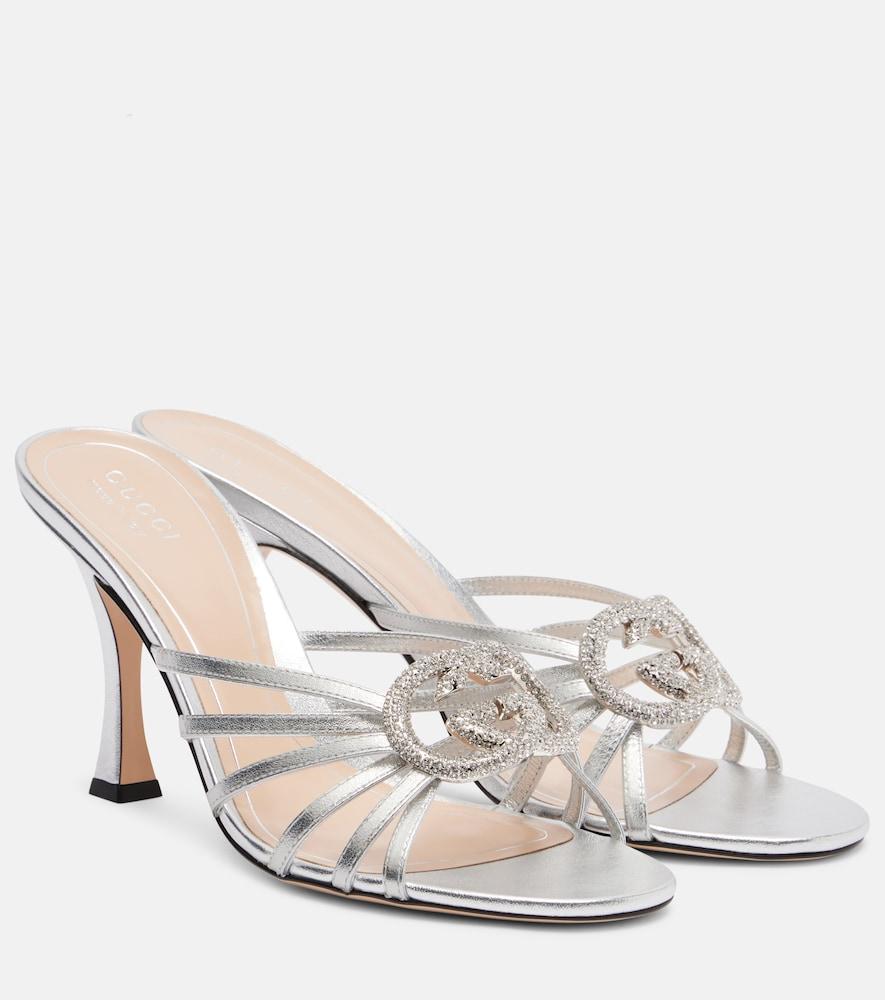 gucci interlocking g 85 metallic leather mules