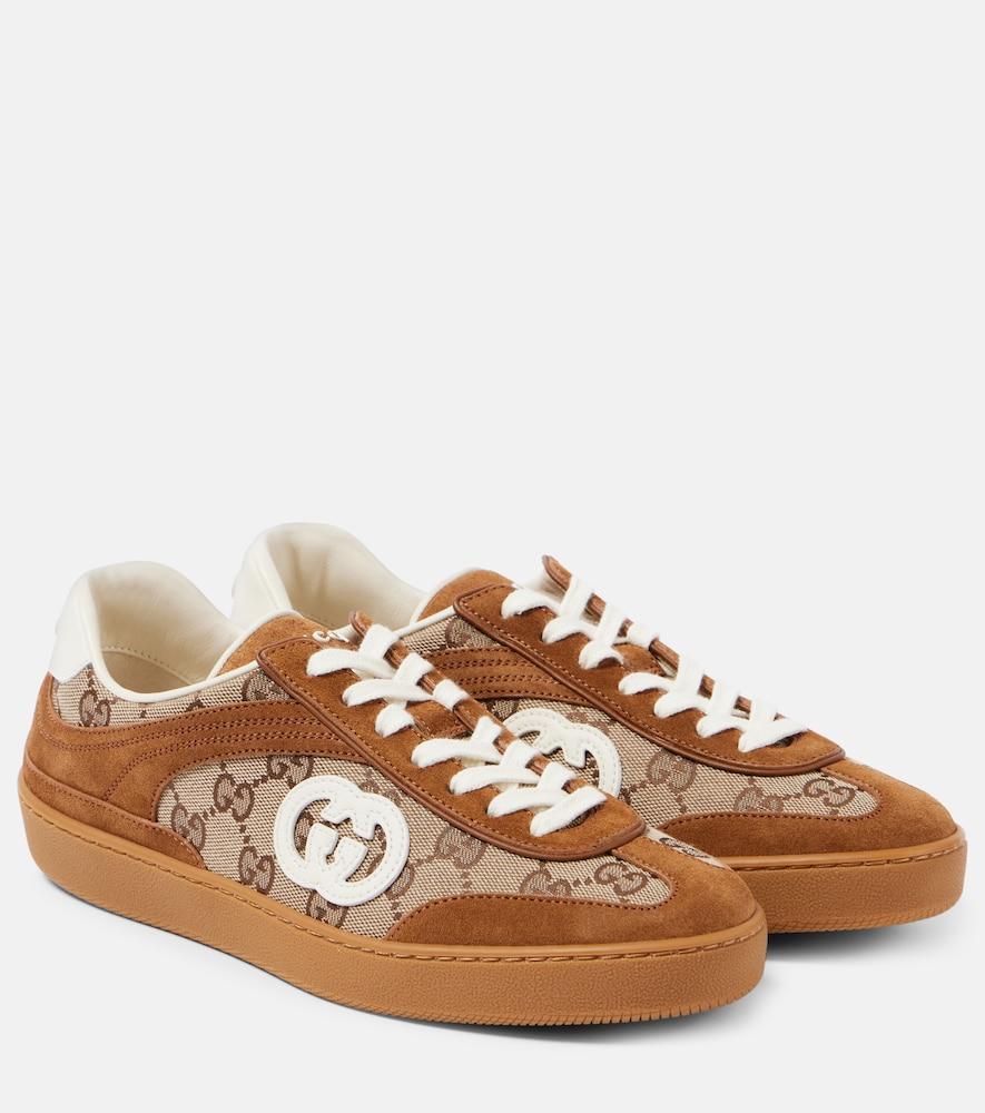 gucci interlocking g gg canvas suede sneakers