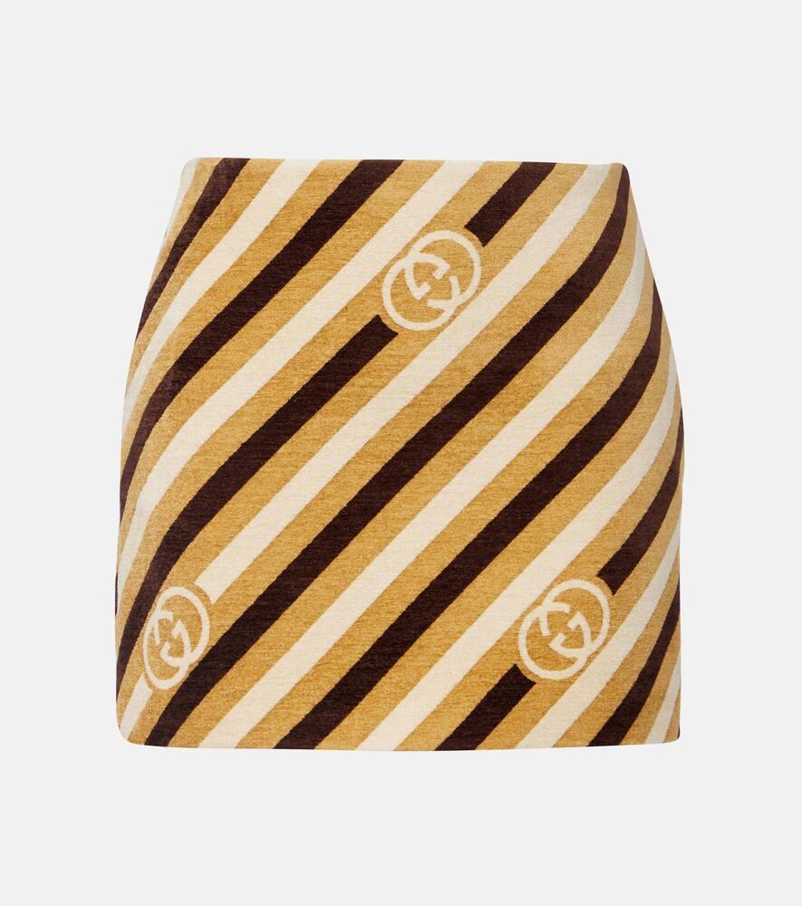 gucci interlocking g striped velvet and chenille miniskirt
