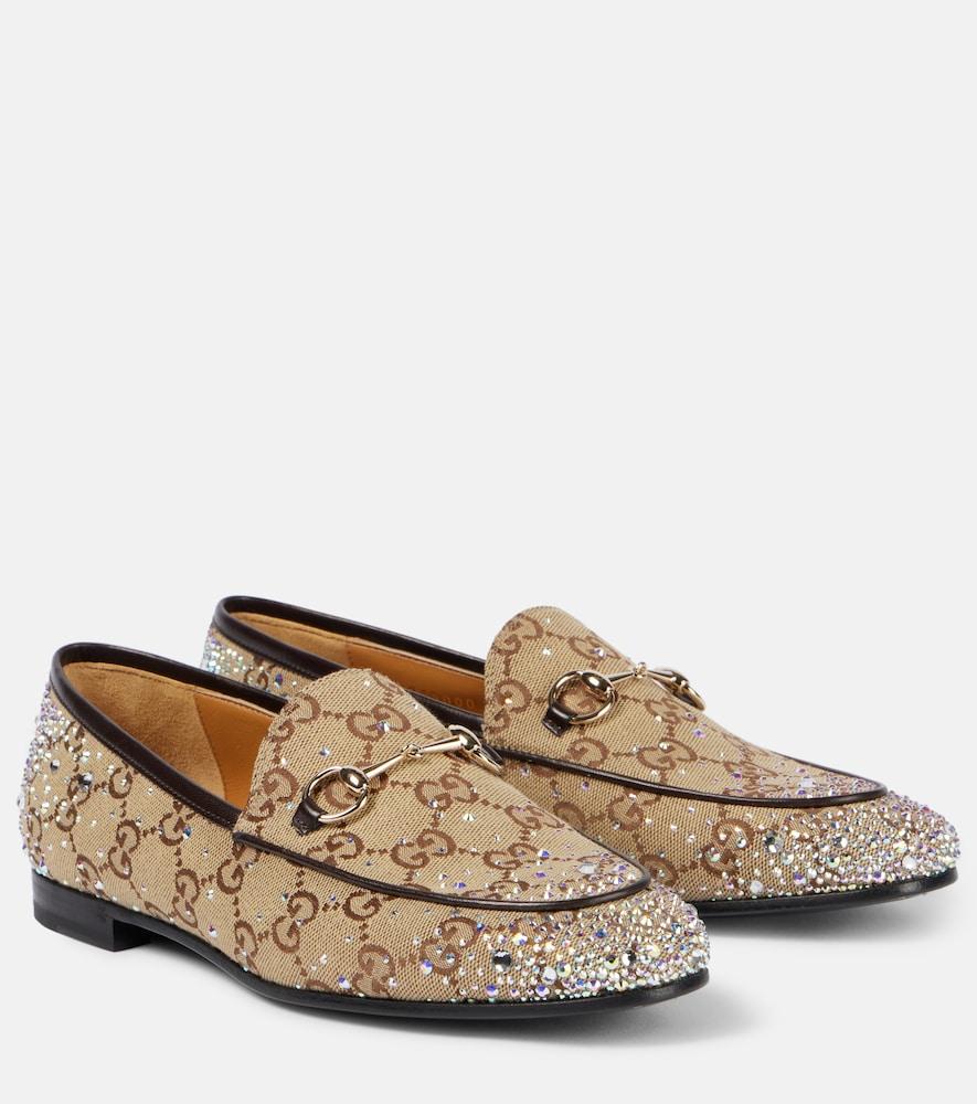 gucci jordaan gg canvas embellished loafers