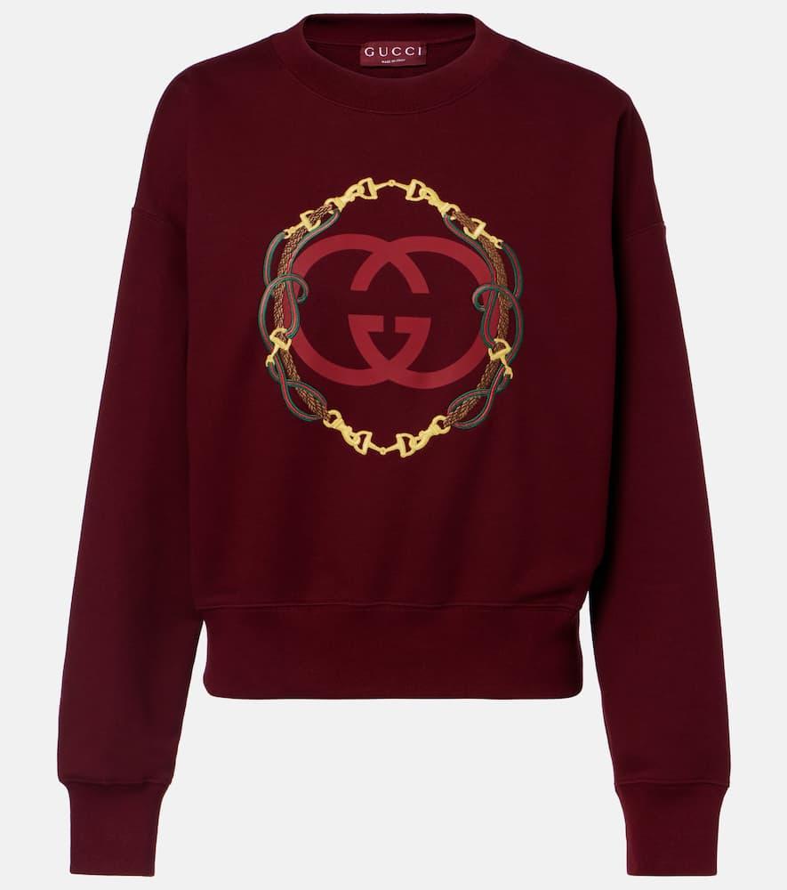 gucci logo embroidered cotton sweatshirt