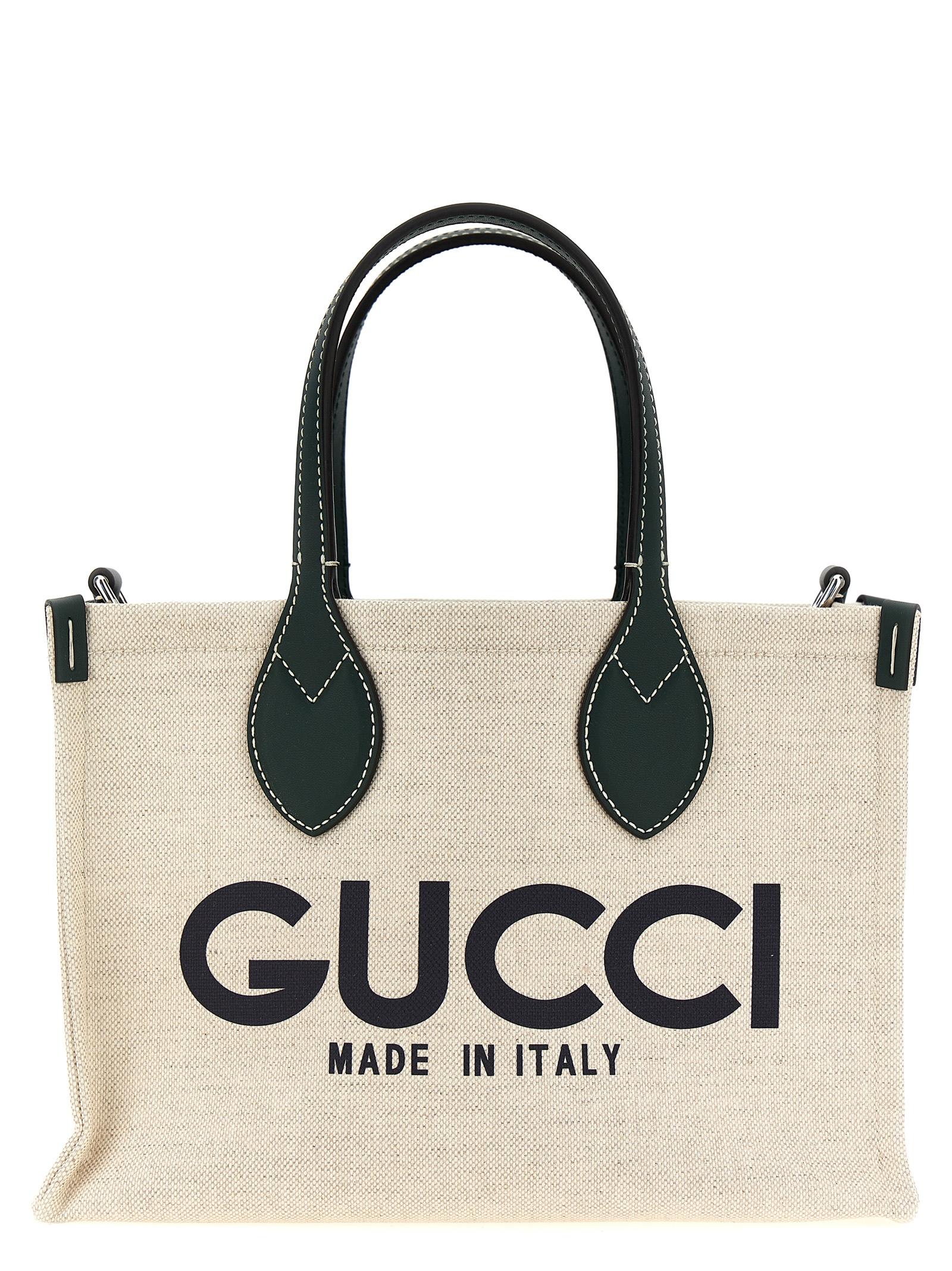 gucci mini logo shopping bag multicolor polyurethane cotton linen tote - women
