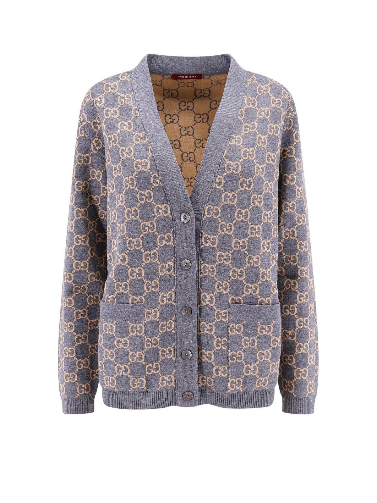 gucci monogrammed intarsia button-up cardigan