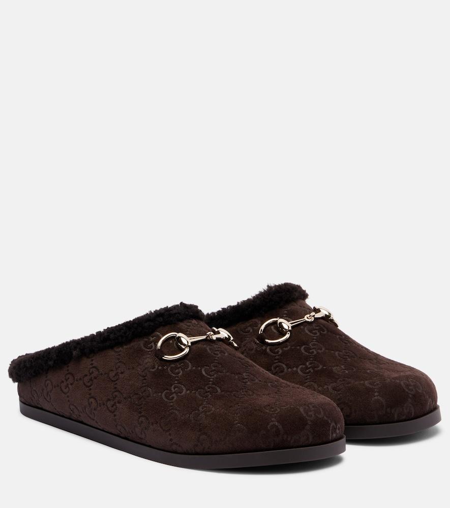 gucci new sol gg horsebit suede slippers