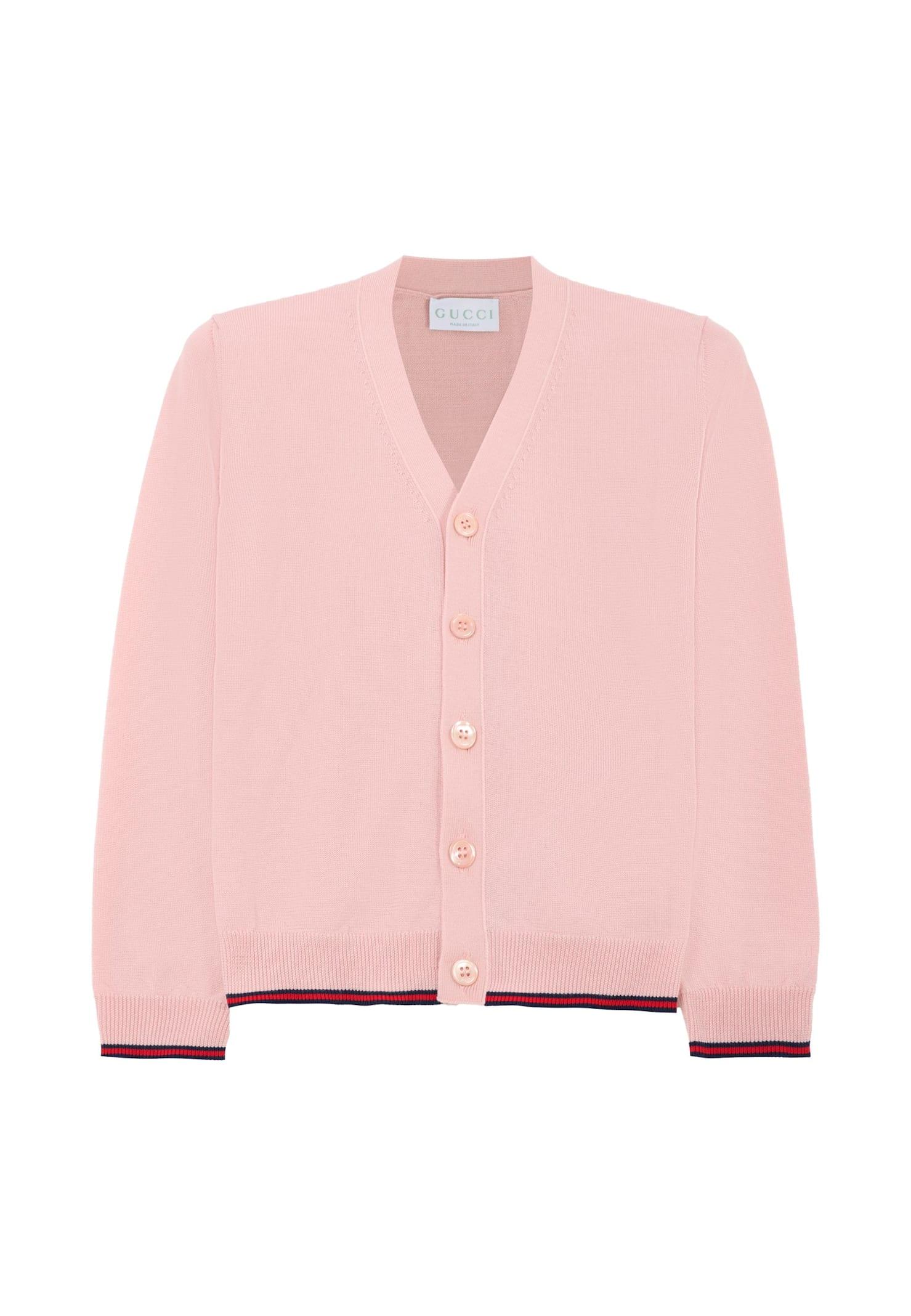 gucci pink cardigan for girl with web detail