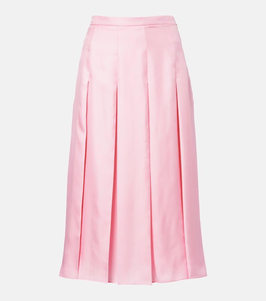 gucci pleated silk twill midi skirt