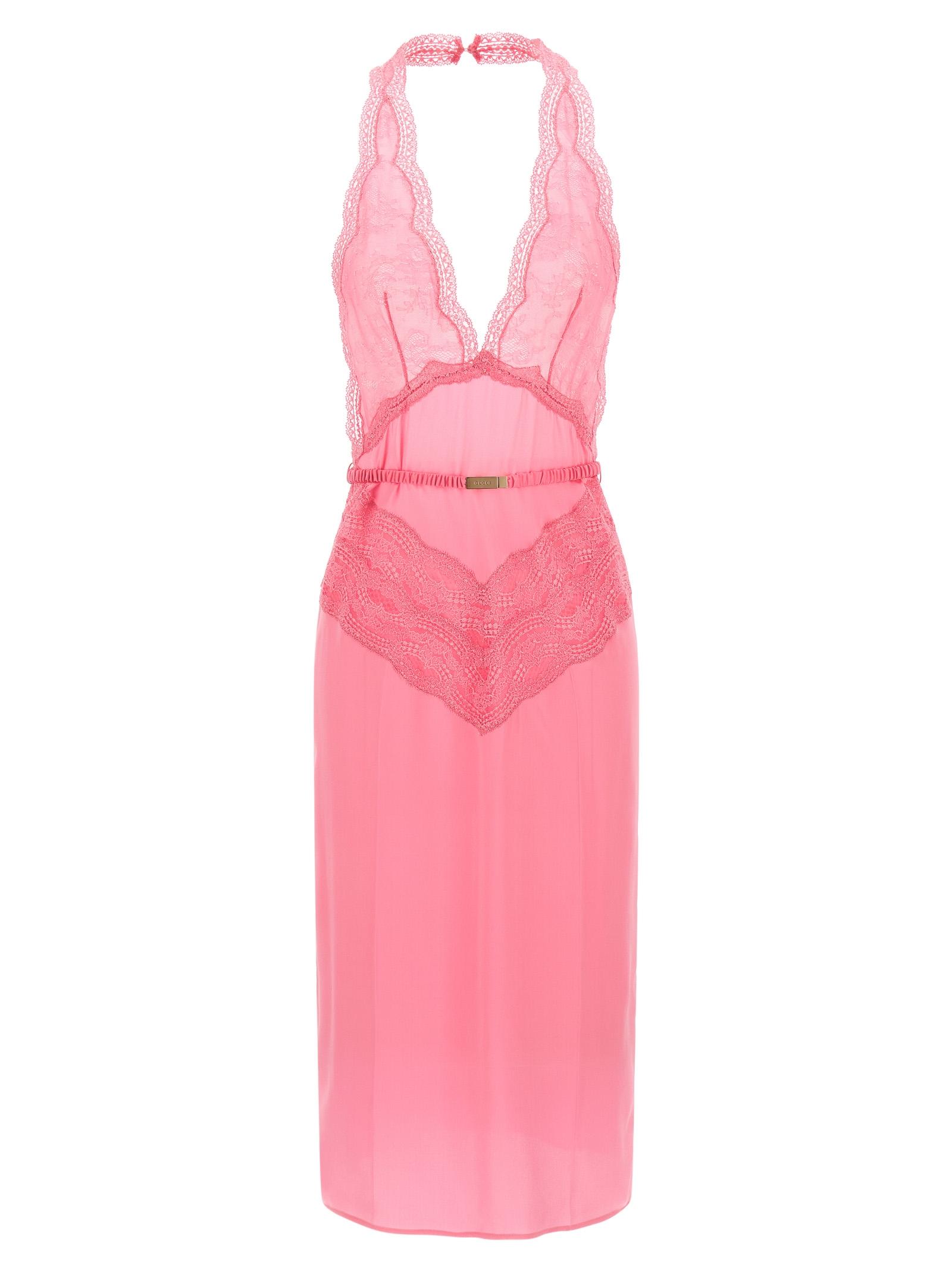 gucci satin and lace dress pink silk - women