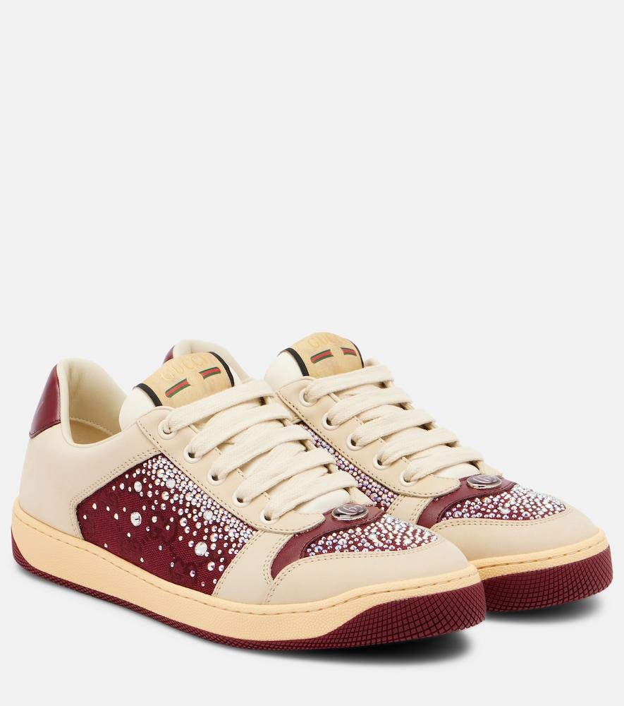 gucci screener embellished canvas and leather sneakers