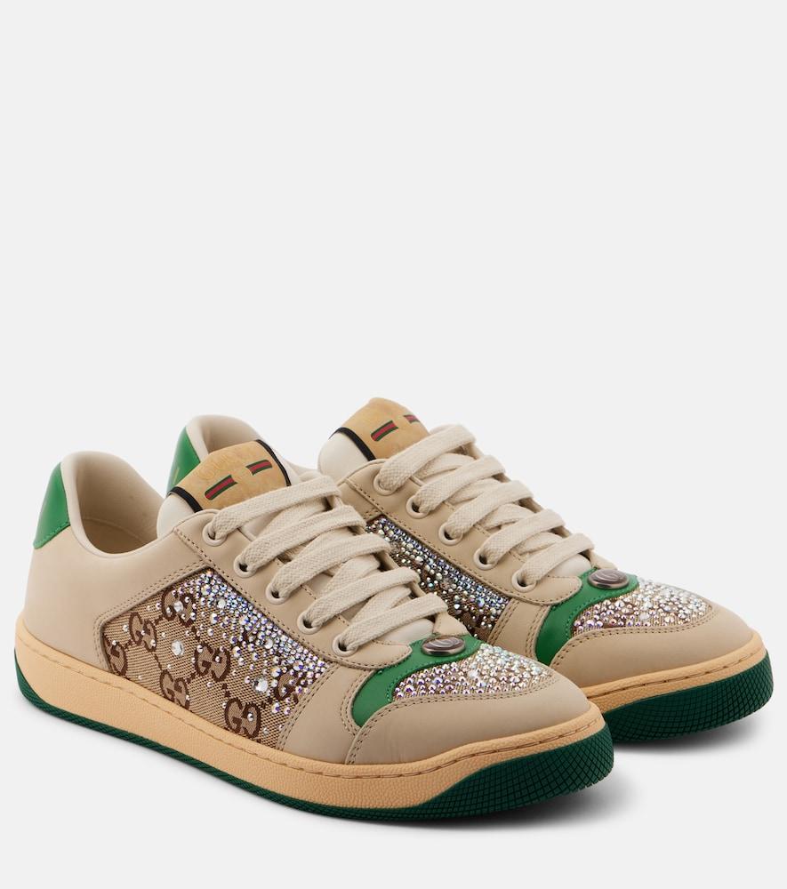 gucci screener embellished leather sneakers