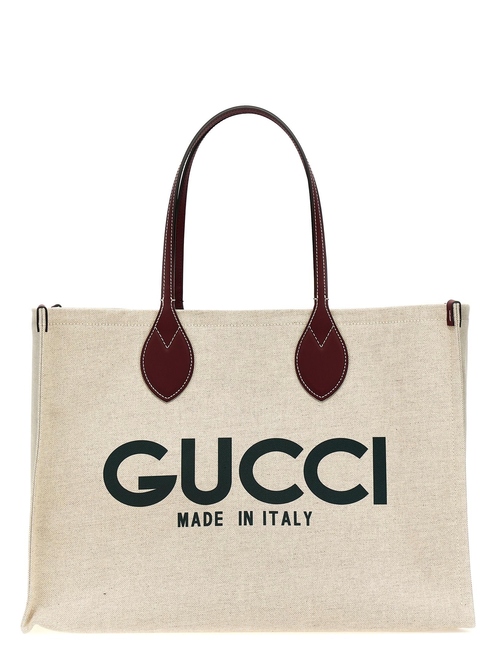 gucci shopping bag beige polyurethane cotton linen tote - women