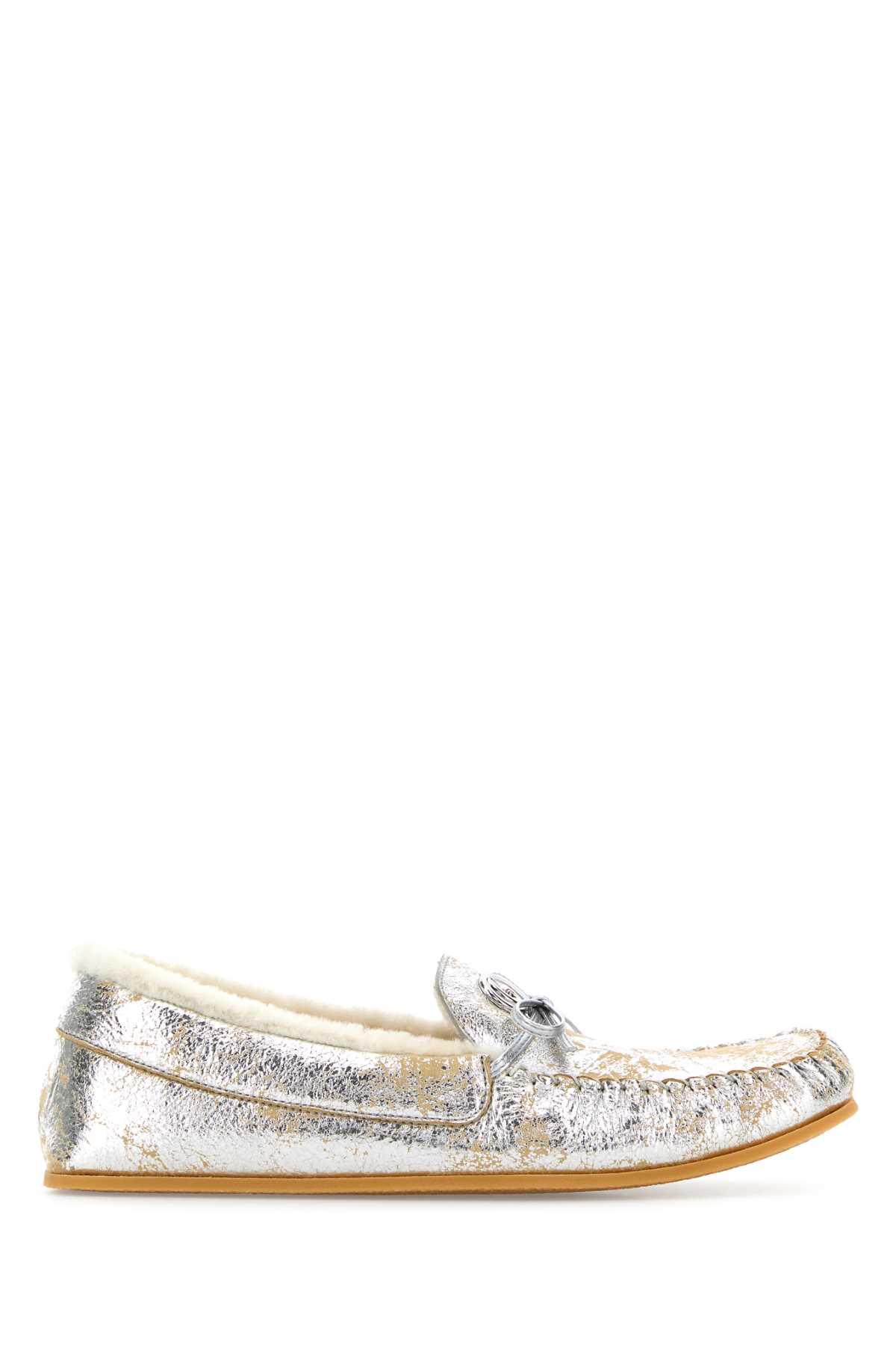 gucci silver leather loafers