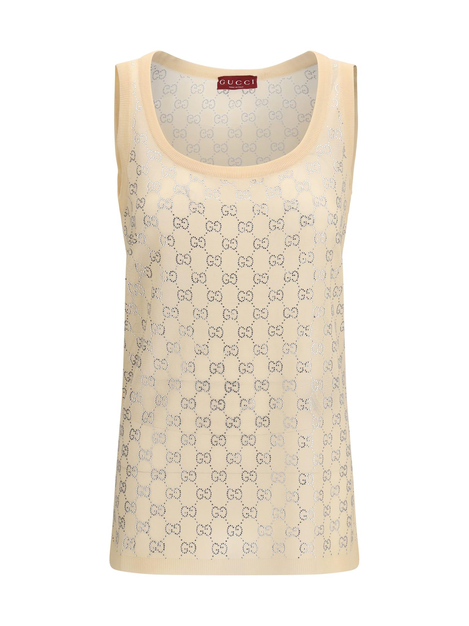 gucci sleeveless top with all-over glittering gg logo