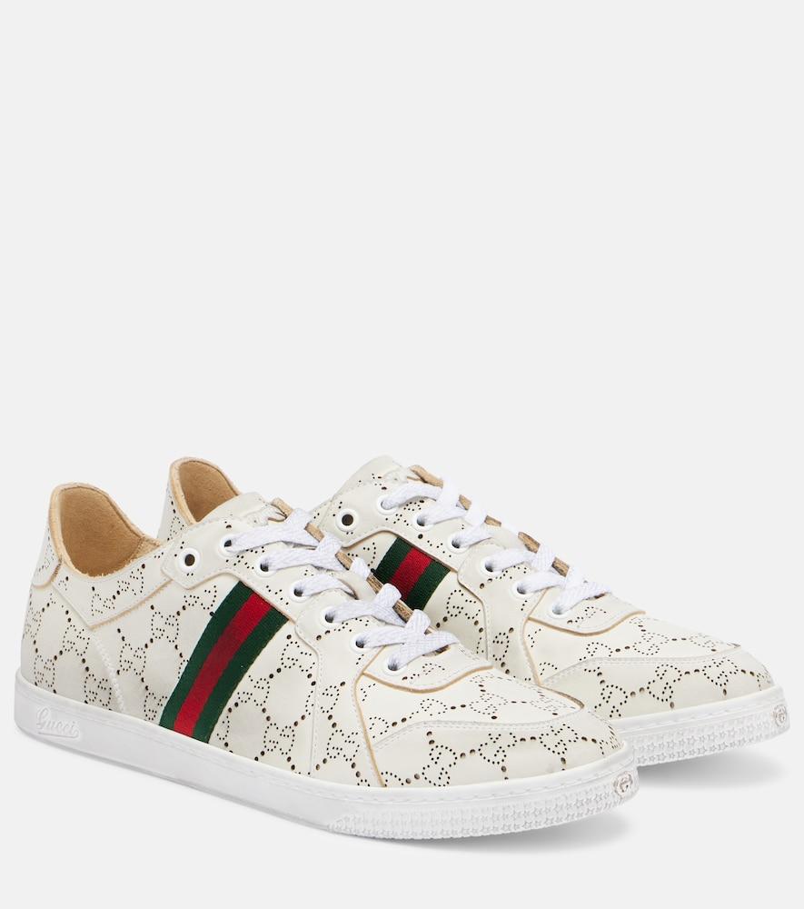 gucci stretch gg web stripe leather sneakers