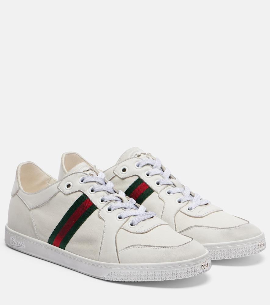 gucci stretch web stripe leather sneakers