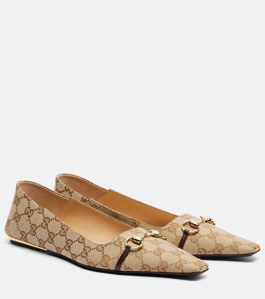 gucci vittoria horsebit gg canvas ballet flats