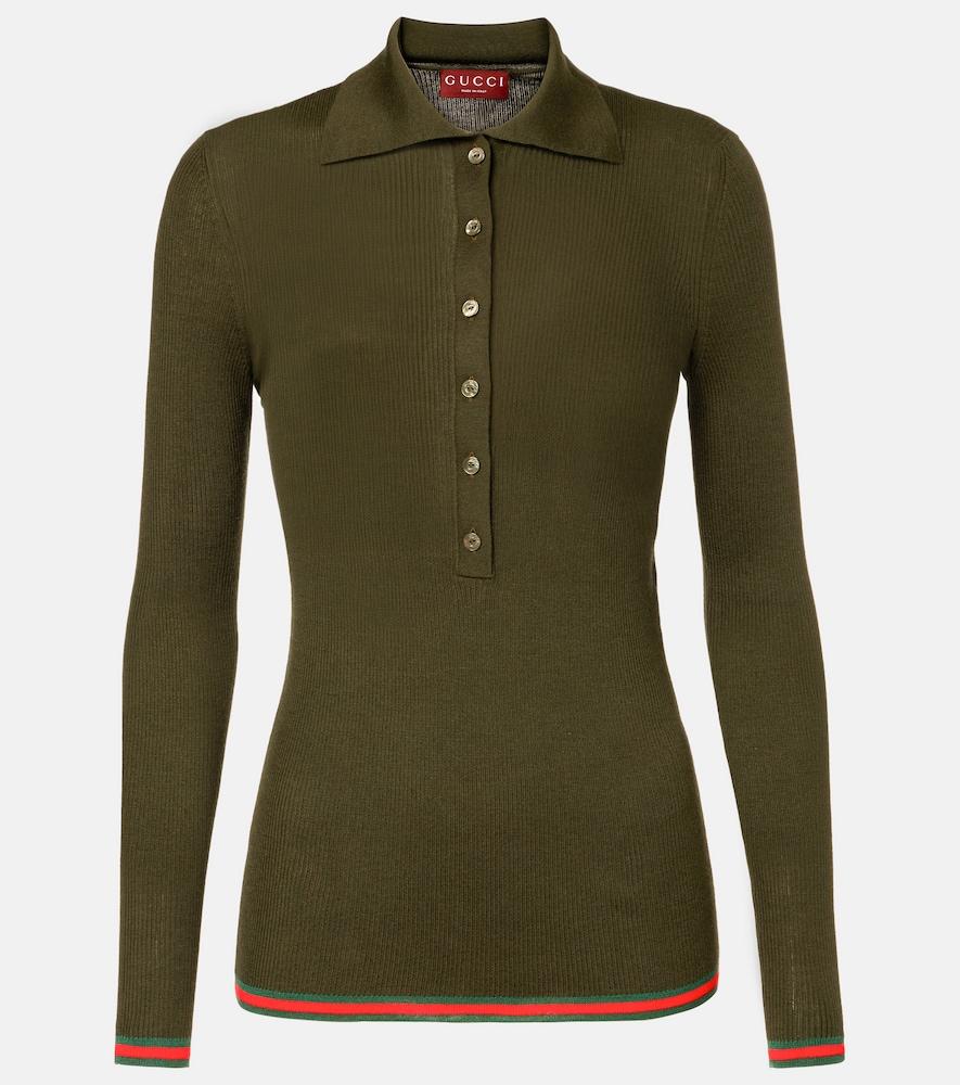 gucci web stripe cashmere and silk polo sweater