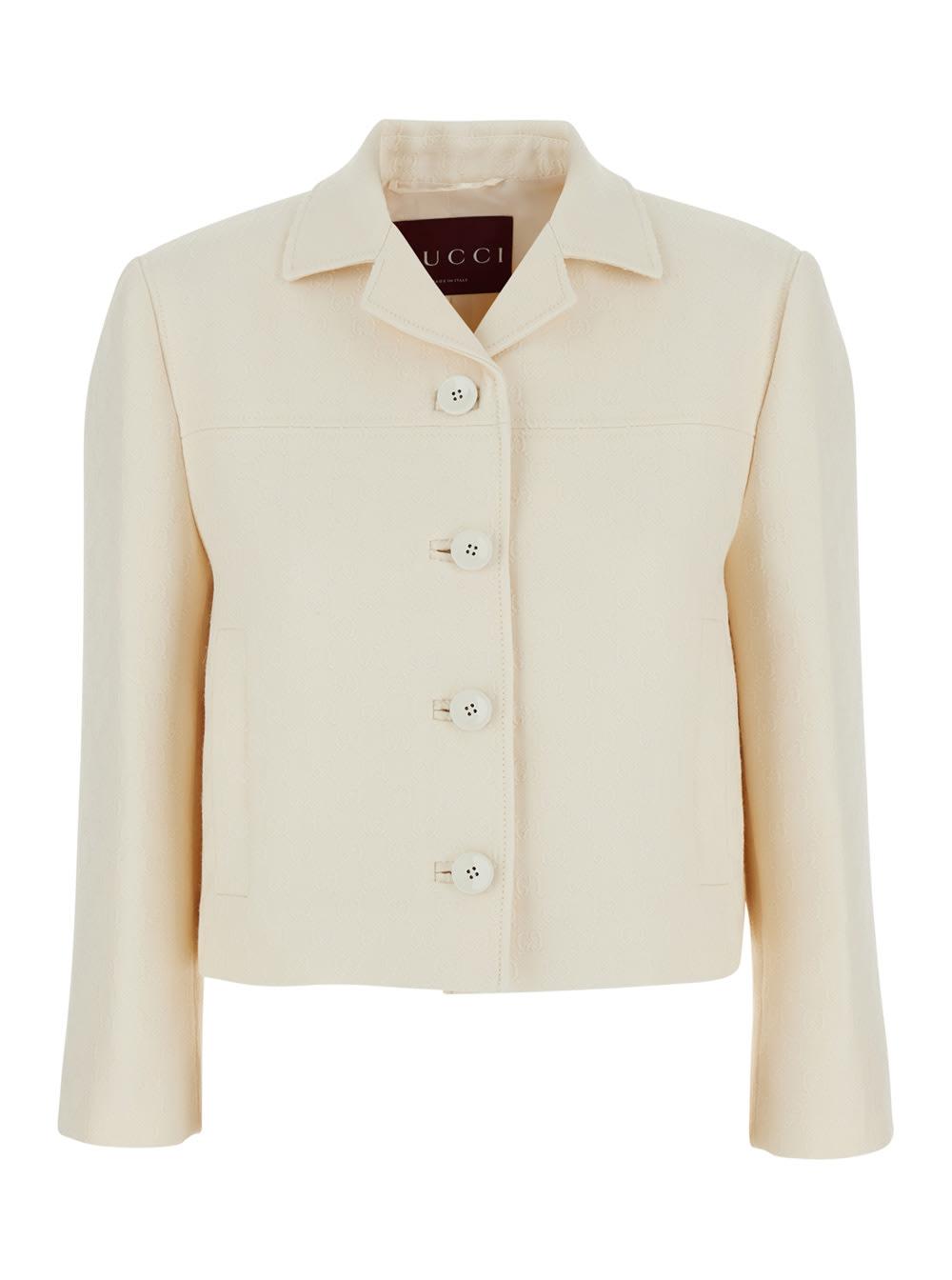 gucci white jacket with notched revers in gg canvas woman