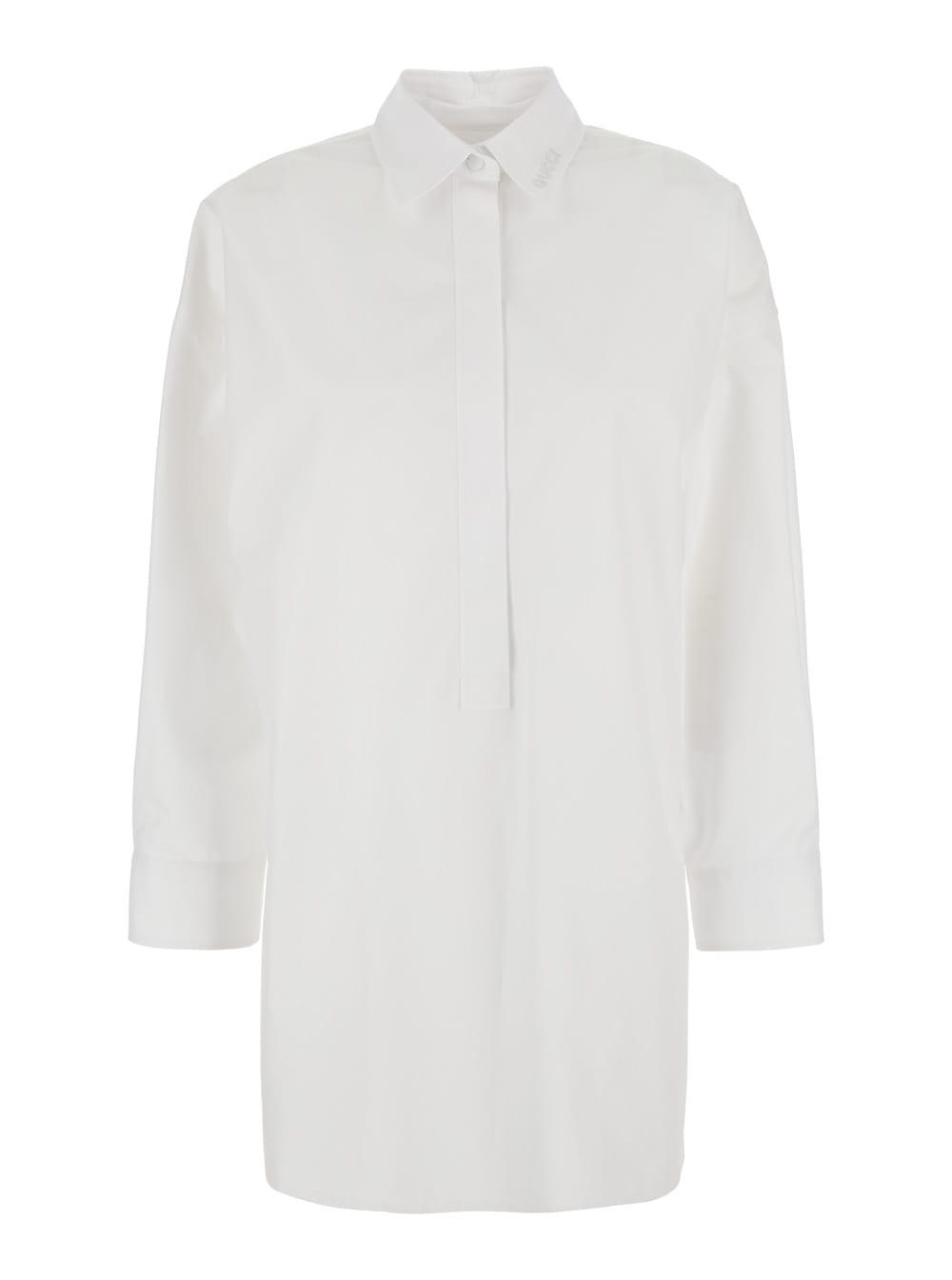 gucci white shirt with classic collar and logo lettering on the collar in cotton woman