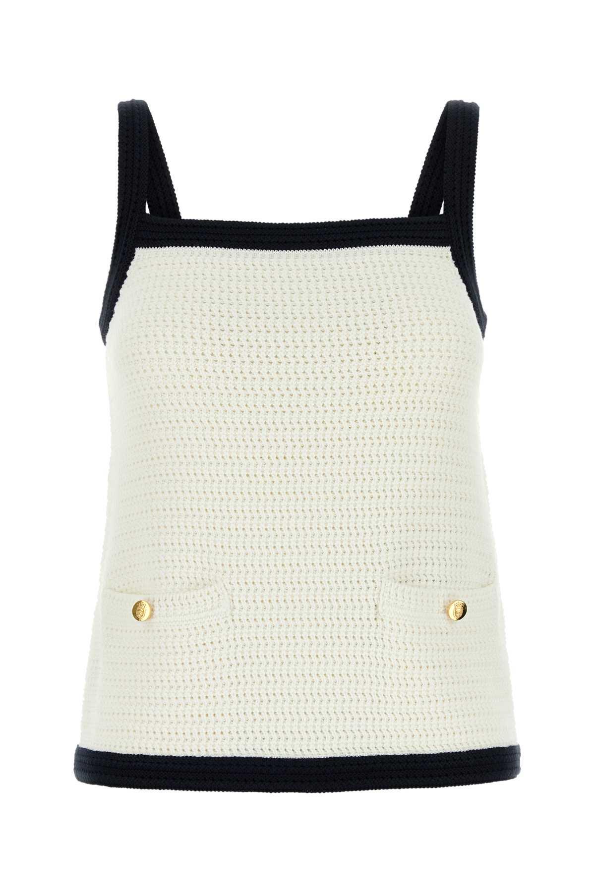 gucci white stretch crochet tank top