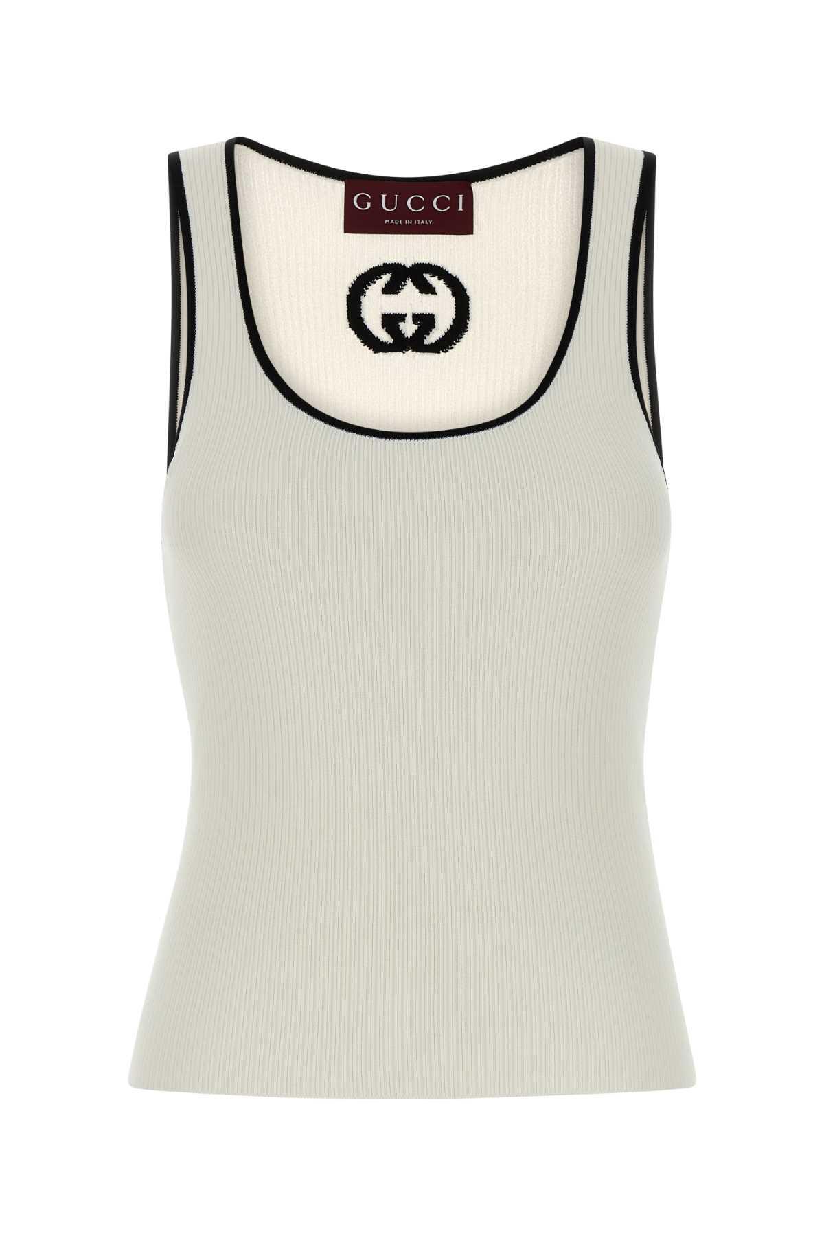 gucci white viscose blend tank top
