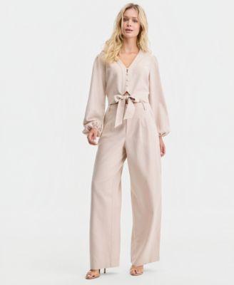 guess shirley linen tie front blouse sulli linen wide leg pants