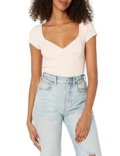 guess women's cap sleeve rib nataly top, calm pink