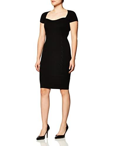 guess women's cap sleeve sweetheart dress, jet black, small