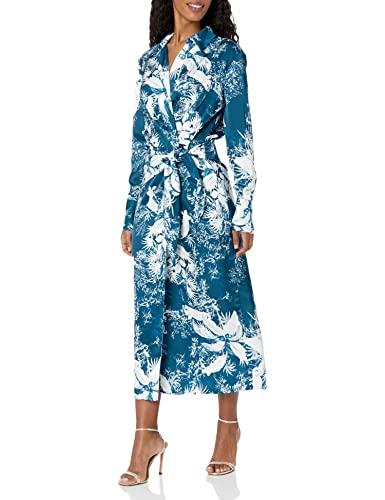 guess women's dorothee dress, country garden teal print, extra large
