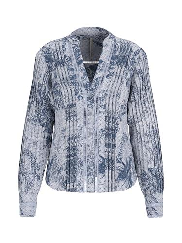 guess women's eco bertha long sleeve girly top, indigo toile de jouy