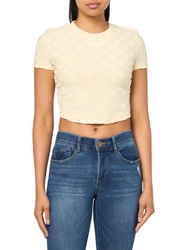 guess women's eco knit top, peony jacquard vanilla