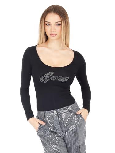 guess women's eco long sleeve emmy body shiny logo, cream white