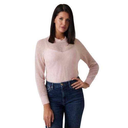 guess women's eco long sleeve izabella sweater, mellow pink multi