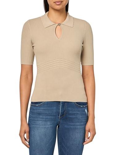 guess women's eco short sleeve flora cut-out polo sweater, macadamia nuts