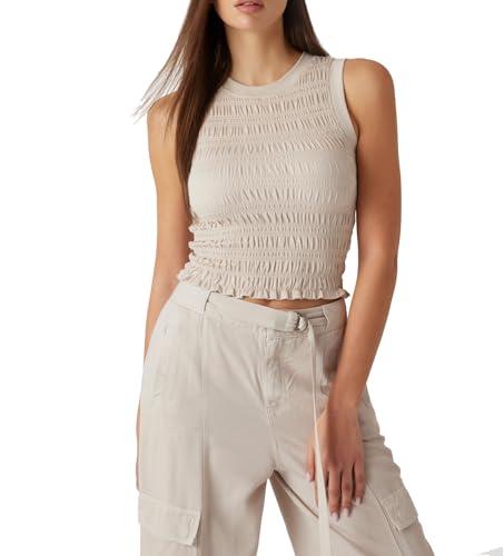 guess women's eco sleeveless claire smock tank top, light mink