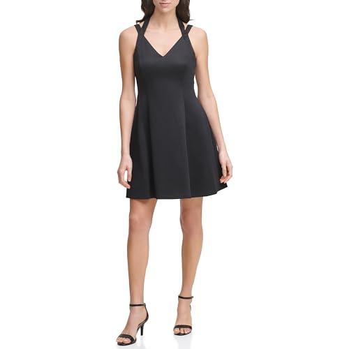guess women's embossed scuba sleeveless dress, black, 4