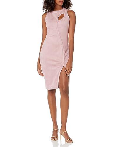 guess women's fitted cutout tank dress with slit, lght mauve, 10