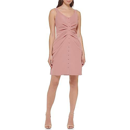 guess women's front button side gathering dress, rosely tan, 2