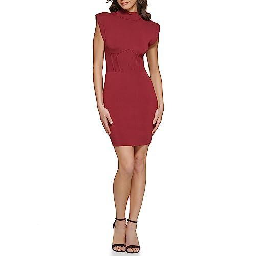 guess women's knit mock neck dress, burgundy