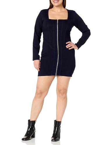 guess women's long sleeve corset denim dress, rinse