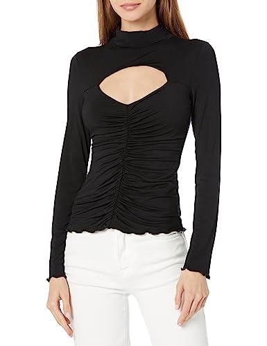 guess women's long sleeve cut out brienna top, jet black, medium