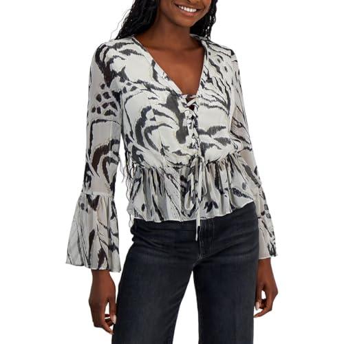 guess women's long sleeve demi top, zebra skin print