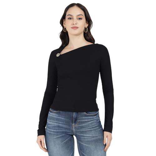guess women's long sleeve febe top, jet black