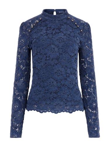 guess women's long sleeve josephine lace top, nordic sea multi