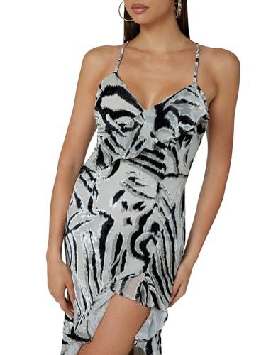 guess women's lydie spaghetti long dress, zebra skin print
