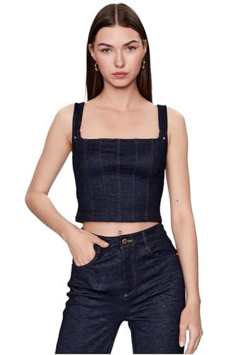 guess women's selene corset top, blue denim