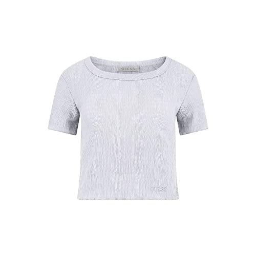 guess women's short sleeve crew neck smoked top, airway blue