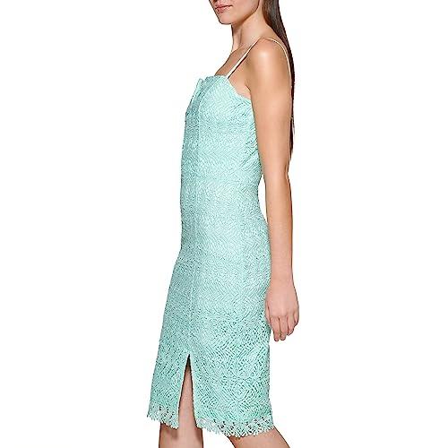 guess women's sleeveless chemical lace mini dress, mint, 14